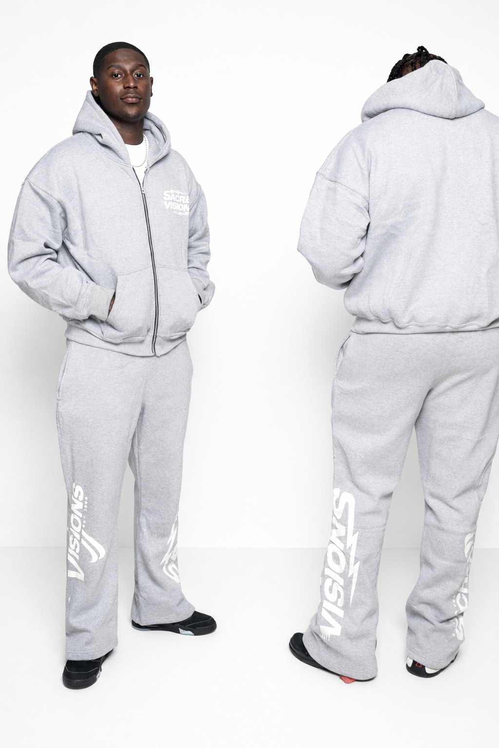 GRAY FAITH OVER FEAR ZIP UP SET