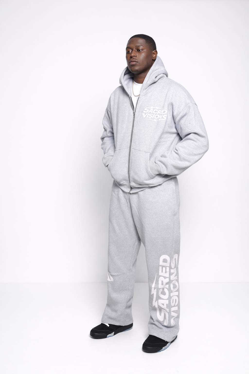 GRAY FAITH OVER FEAR ZIP UP SET